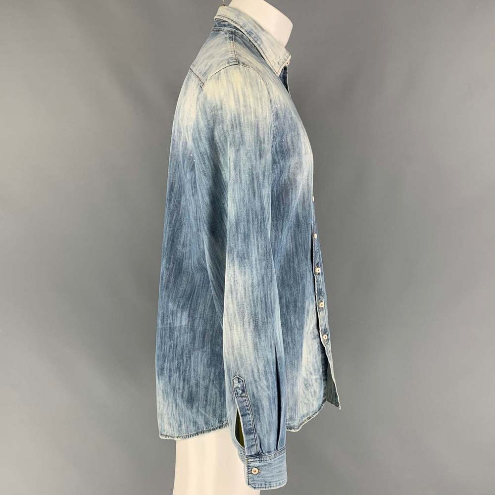 DSQUARED2 Blue Distressed Cotton Denim Long Sleeve Shirt - Picture 2 of 6